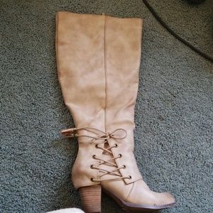 Beige Side Tie Boot